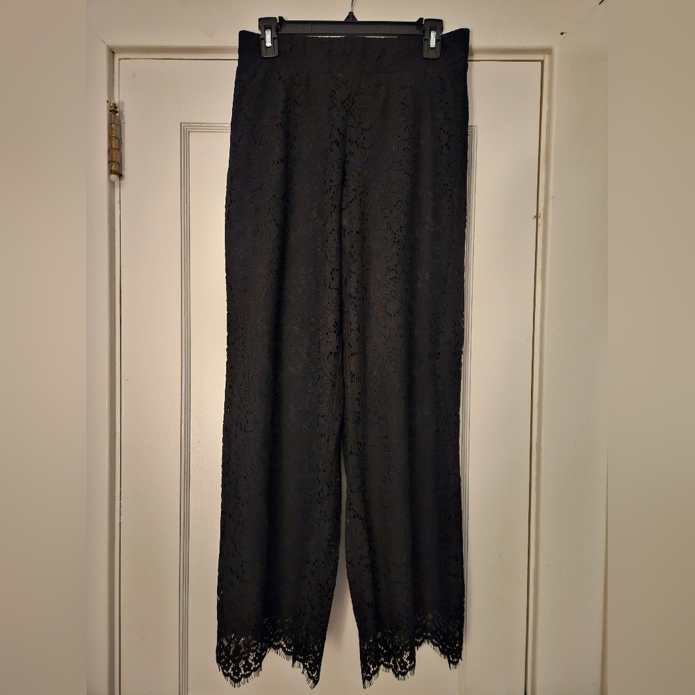 Blk Lace lined Wide Leg Pants